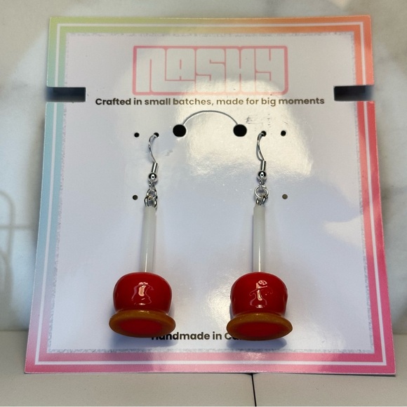 Red Caramel Candy Apple - Handmade Earrings - Picture 5 of 6